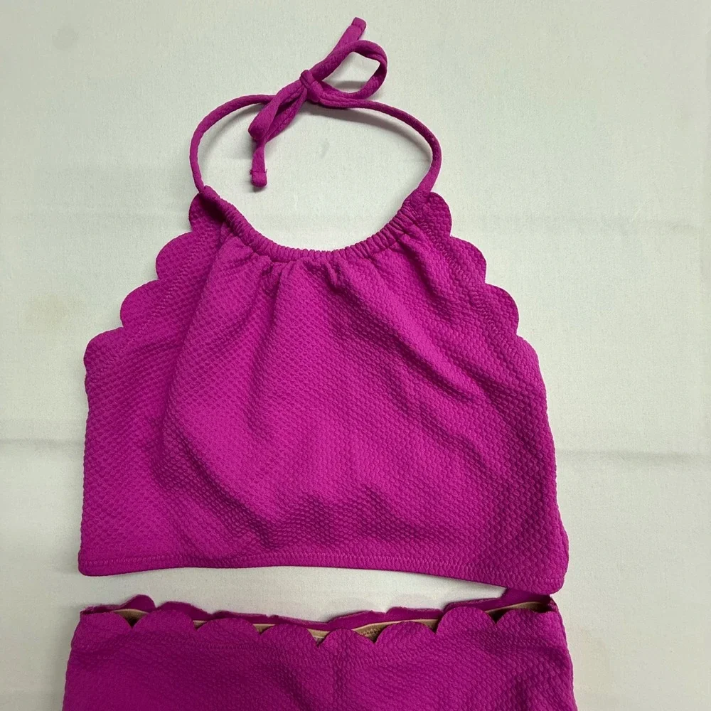 Girls Old Navy Scallop Bikini Swimsuit Set Pink Textured Size L 10 12 Youth